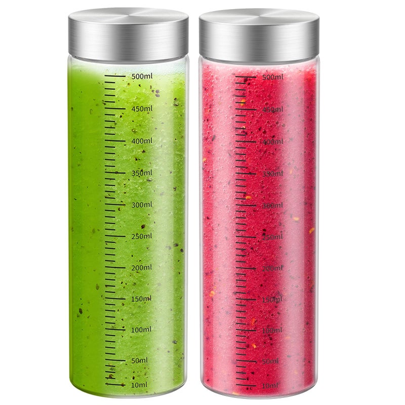 CWHHRN 18 Oz Glass Bottles, 2 Pack Glass Juice Bottles with Lids, BPA Free, Borosilicate Glass, Leak Proof Lids for Juicing, Smoothies, Water Bottles, Food Storage, Shaker Bottles - Image 1