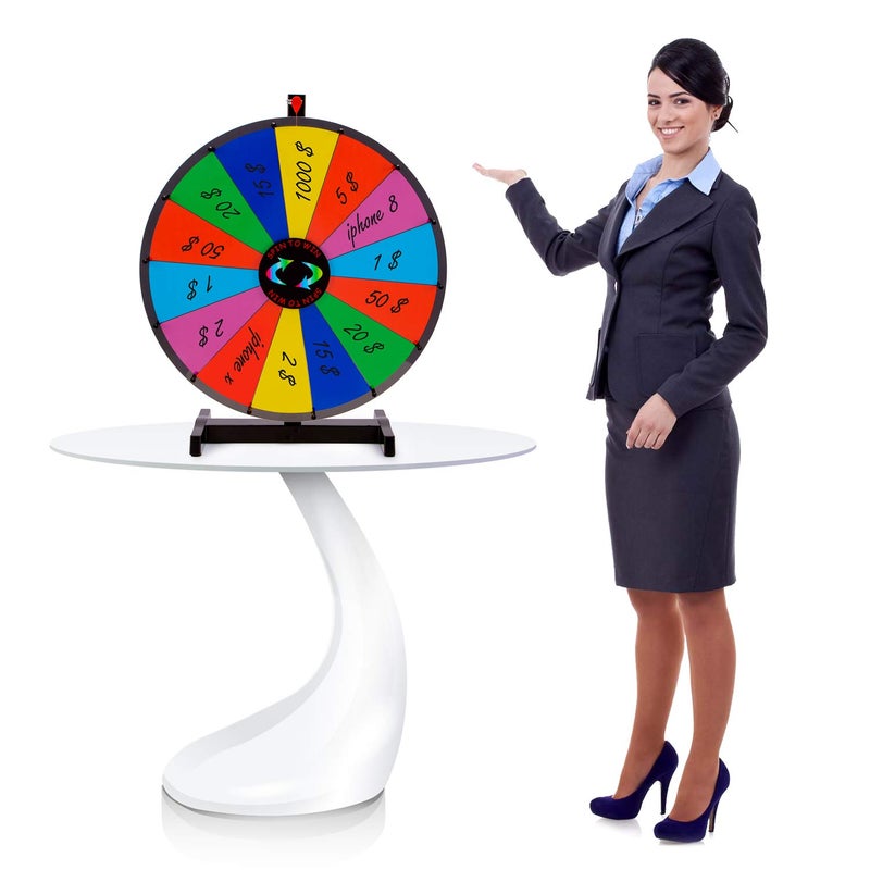 T-Sign 24 Inch Heavy Duty Spinning Prize Wheel  14 Slots Color Tabletop Roulette Wheel of Fortune  Spin the Wheel with Dry Erase Marker and Eraser Win  Spinner Wheel Game for Carnival and Trade Show - Image 3