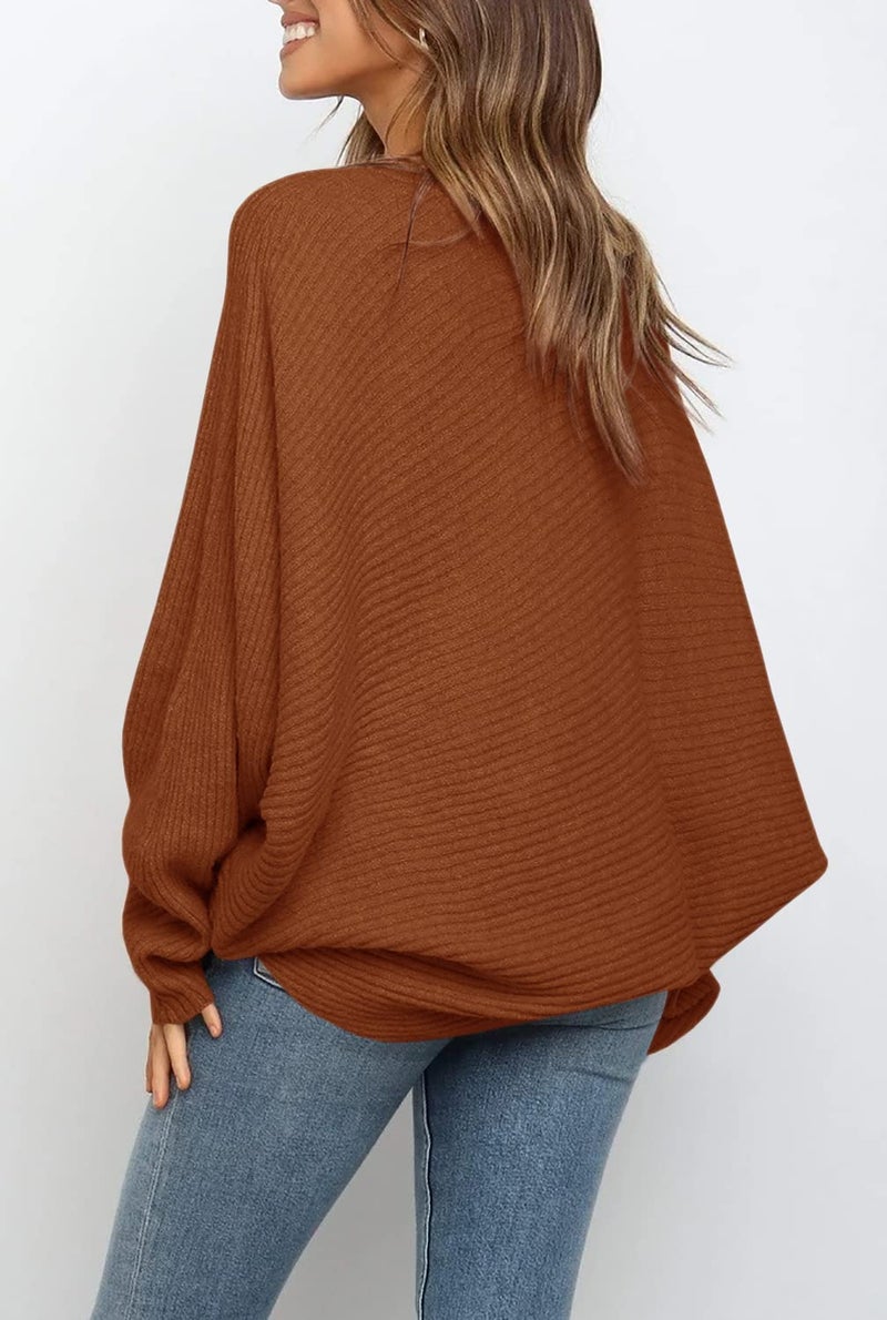 Mafulus Women's Oversized Crewneck Sweater Batwing Puff Long Sleeve Cable Slouchy Pullover Jumper Tops - Image 3
