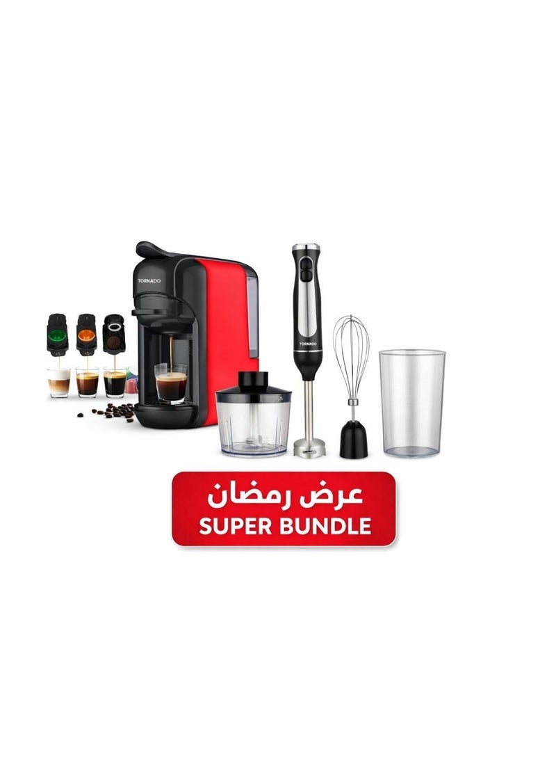 TORNADO 4 in 1 Multifunction Espresso Coffee Automatic Machine with Hand Blender 600W, 2 Speeds + Stepless Variable Speed, Plastic Body with Stainless Steel - Image 2