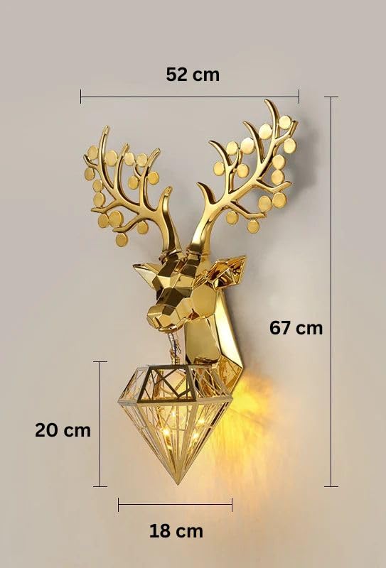 swanart Golden Deer Head Wall Lamp - Modern Luxury Lighting Fixture with Diamond Shade - Elegant Wall Sconce for Living Room, Bedroom, Hallway - Decorative & Stylish - Image 2