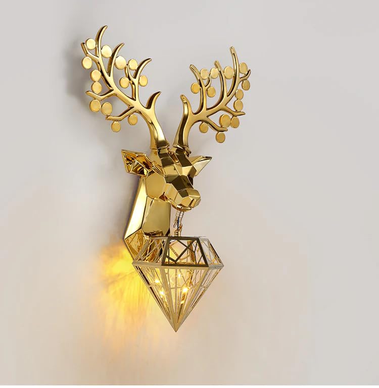 swanart Golden Deer Head Wall Lamp - Modern Luxury Lighting Fixture with Diamond Shade - Elegant Wall Sconce for Living Room, Bedroom, Hallway - Decorative & Stylish - Image 1