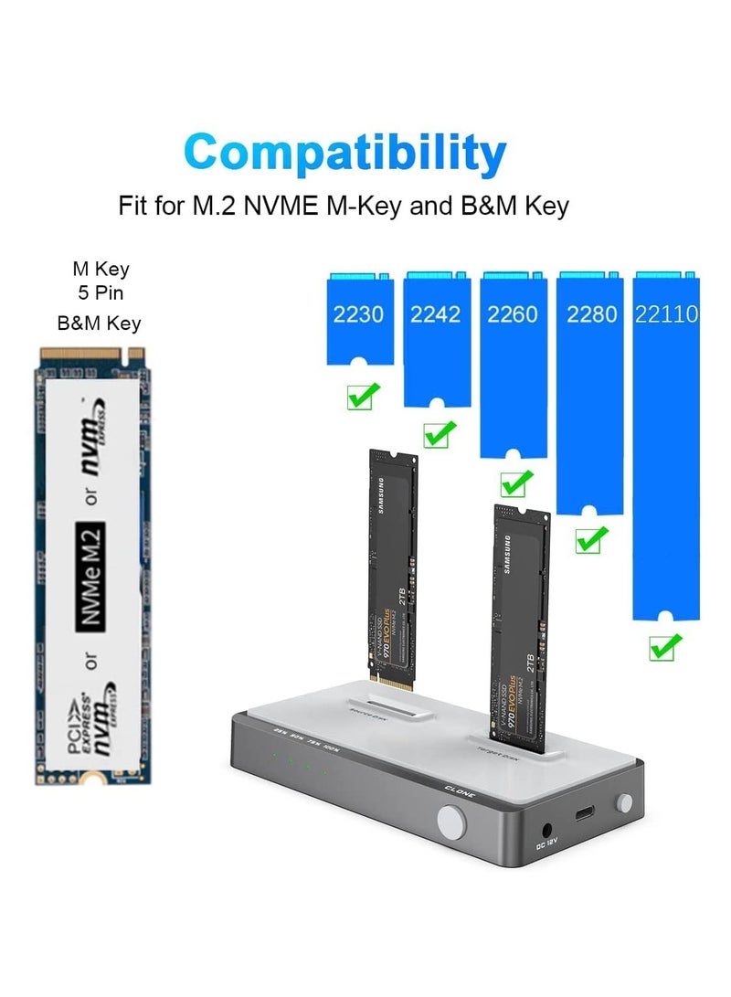 SYOSI 10 Gbps Dual-Bay M.2 NVMe Duplicator 2 Bay Offline Clone Docking Station, USB C to NVME SSD Enclosure for M Key NVMe PCIe 2242 2260 2280 22110 M.2 SSDs - Image 5
