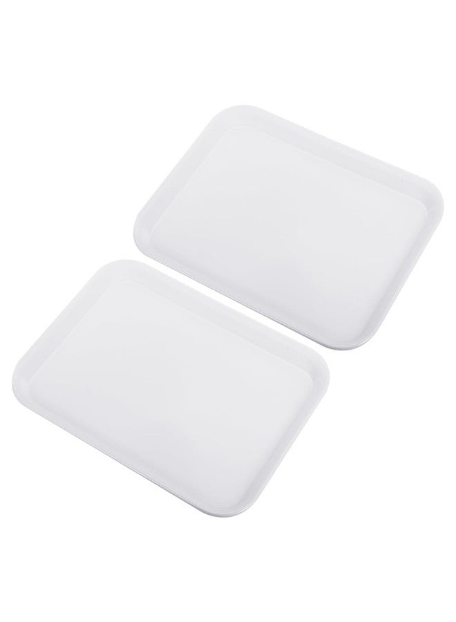 PATIKIL 10.4x7.9 Fast Food Tray, 2 Pack Plastic Serving Tray Reusable Multi-Purpose Rectangle Tray for Cafeteria Restaurant Home Kitchen, White - Image 1