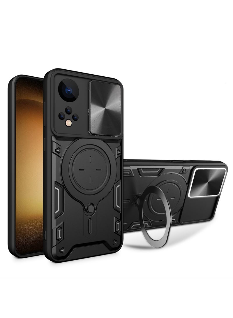 Case Cover Shockproof CD Protective Case with Camera Protection and Metal Ring Compatible with Honor 50 (Black) - Image 1