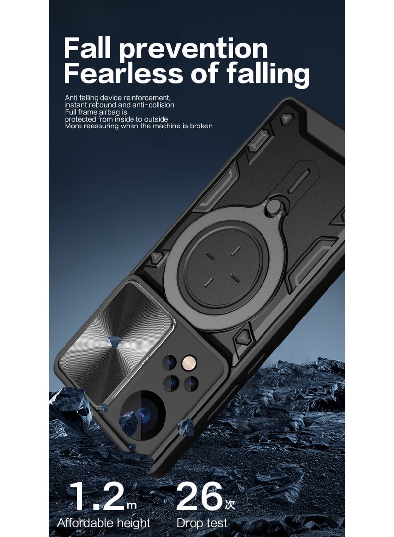 Case Cover Shockproof CD Protective Case with Camera Protection and Metal Ring Compatible with Honor 50 (Black) - Image 3