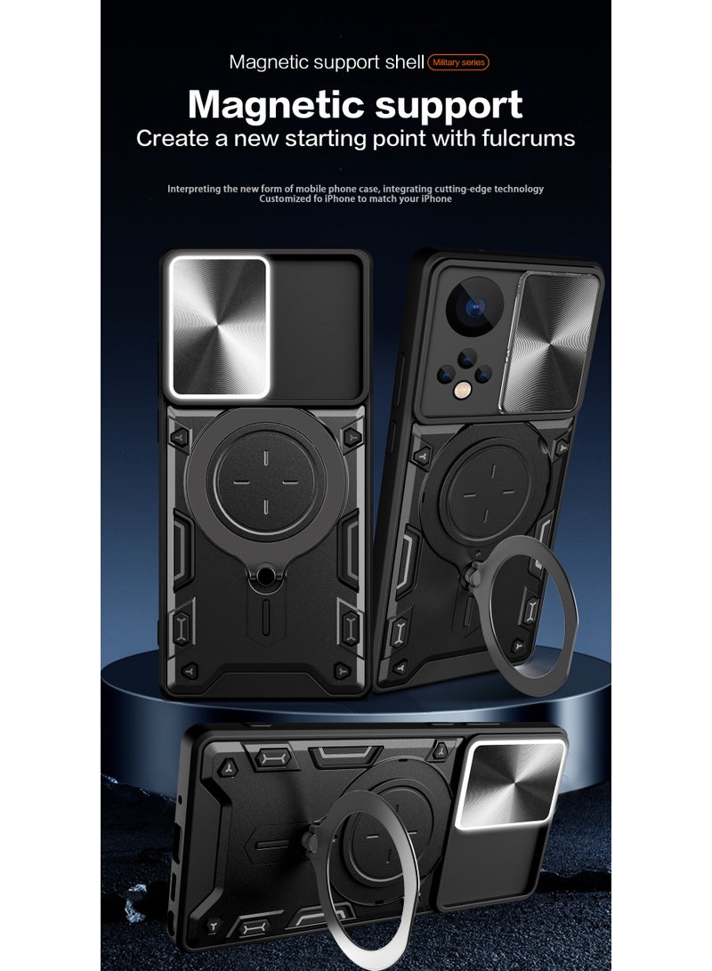 Case Cover Shockproof CD Protective Case with Camera Protection and Metal Ring Compatible with Honor 50 (Black) - Image 2