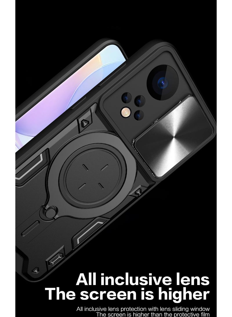 Case Cover Shockproof CD Protective Case with Camera Protection and Metal Ring Compatible with Honor 50 (Black) - Image 5