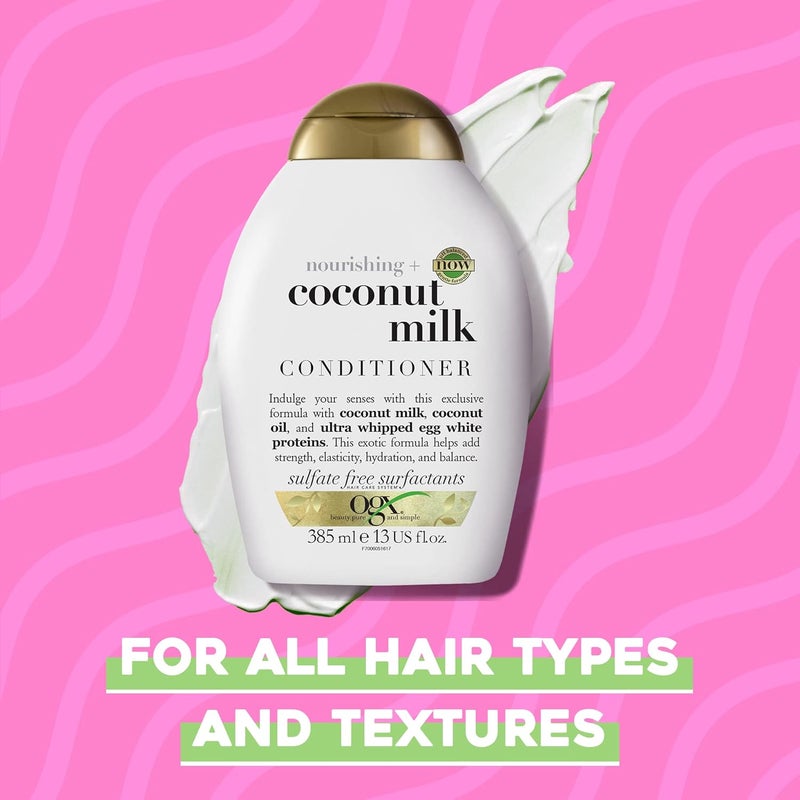OGX Nourishing Coconut Milk Conditioner - 385ml, Hydrating and Revitalizing Formula for Dry, Damaged Hair with Coconut Oil and Amino Acids - Image 4