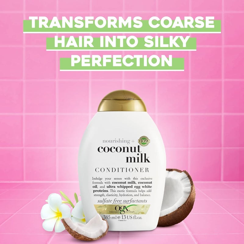 OGX Nourishing Coconut Milk Conditioner - 385ml, Hydrating and Revitalizing Formula for Dry, Damaged Hair with Coconut Oil and Amino Acids - Image 2