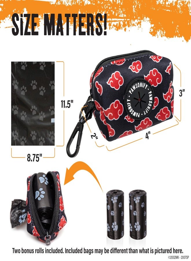 PAWSONIFY Akatsuki Dog Poop Bag Holder for Leash + 2 Bag Rolls: Officially Licensed Naruto Akatsuki Cloak Inspired Black & Red Clip on Dog Bag Holder Leash Attachment Dog Poop Bag Dispenser & Doggie Waste Bags - Image 2