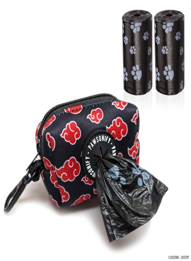 PAWSONIFY Akatsuki Dog Poop Bag Holder for Leash + 2 Bag Rolls: Officially Licensed Naruto Akatsuki Cloak Inspired Black & Red Clip on Dog Bag Holder Leash Attachment Dog Poop Bag Dispenser & Doggie Waste Bags - Image 1