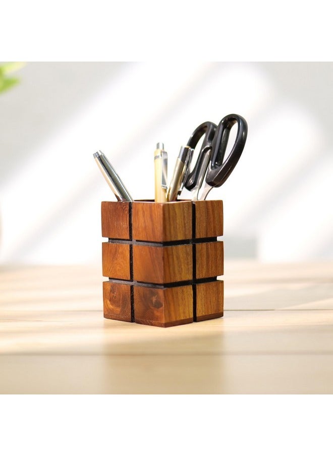 Hashcart Pencil Holder For Office Desk - Decorative Pen Organizer (3X3 Inch), Wood  - Image 1
