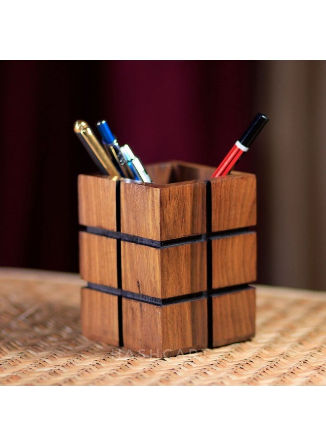 Hashcart Pencil Holder For Office Desk - Decorative Pen Organizer (3X3 Inch), Wood  - Image 5
