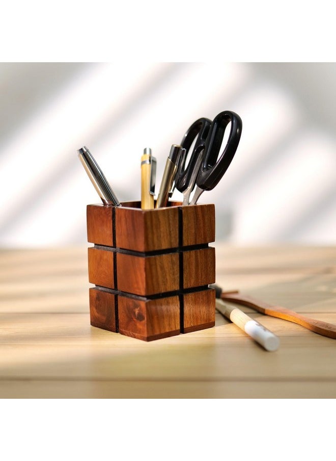 Hashcart Pencil Holder For Office Desk - Decorative Pen Organizer (3X3 Inch), Wood  - Image 4