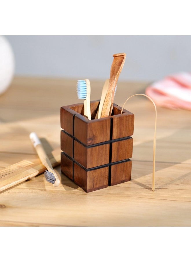 Hashcart Pencil Holder For Office Desk - Decorative Pen Organizer (3X3 Inch), Wood  - Image 2