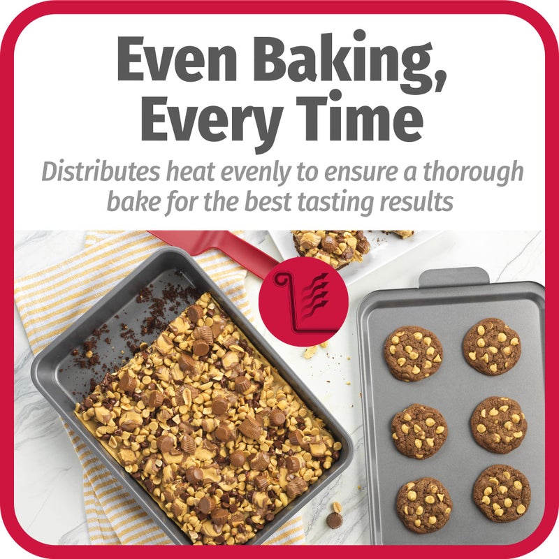Goodcook Everyday Nonstick Steel مستطيلة الشكل مع غطاء معدني 9 بوصة × 13 بوصة صينية كعكة رمادية 9 × 13 صينية خبز مع غطاء معدني صينية خبز صينية كيك - Image 3