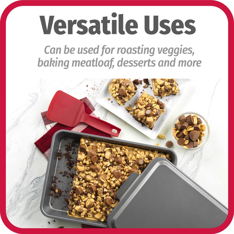Goodcook Everyday Nonstick Steel مستطيلة الشكل مع غطاء معدني 9 بوصة × 13 بوصة صينية كعكة رمادية 9 × 13 صينية خبز مع غطاء معدني صينية خبز صينية كيك - Image 4