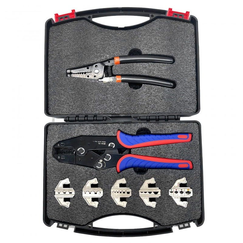JAMPS 7Piece Quick Change Crimping Tool Kit Ratcheting Wire Stripper Cable Terminal Crimper Pliers for MC4 Ferrules Nylon InsulatedNonInsulated Terminals Heat Shrink Connectors - Image 1