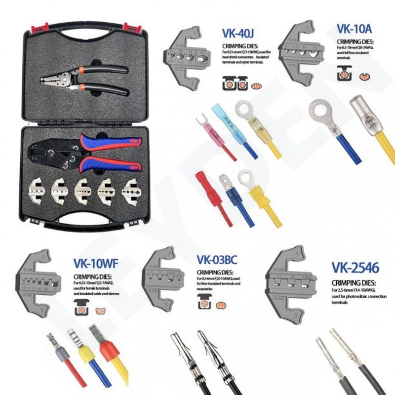 JAMPS 7Piece Quick Change Crimping Tool Kit Ratcheting Wire Stripper Cable Terminal Crimper Pliers for MC4 Ferrules Nylon InsulatedNonInsulated Terminals Heat Shrink Connectors - Image 3