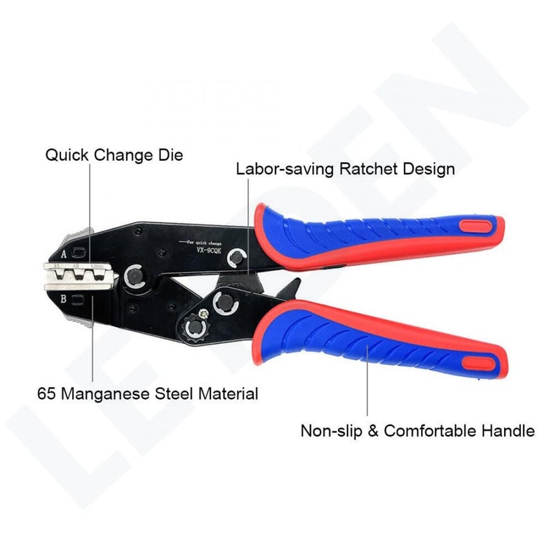 JAMPS 7Piece Quick Change Crimping Tool Kit Ratcheting Wire Stripper Cable Terminal Crimper Pliers for MC4 Ferrules Nylon InsulatedNonInsulated Terminals Heat Shrink Connectors - Image 5