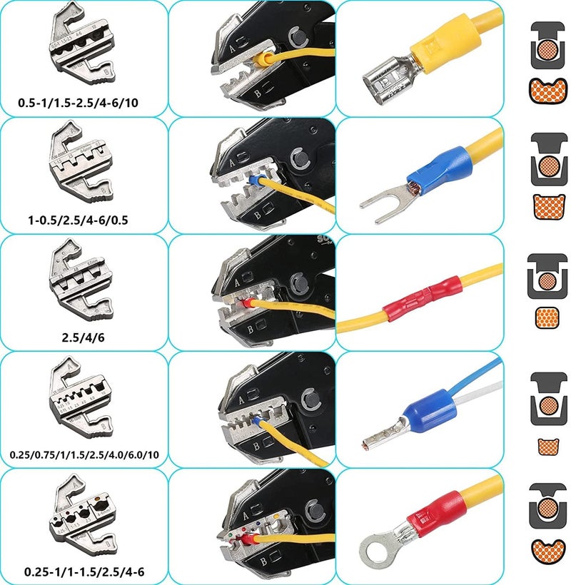 JAMPS 7Piece Quick Change Crimping Tool Kit Ratcheting Wire Stripper Cable Terminal Crimper Pliers for MC4 Ferrules Nylon InsulatedNonInsulated Terminals Heat Shrink Connectors - Image 4