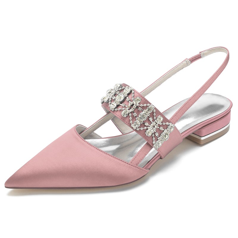 2025 Flat Heel Pointed Toe Fashionable Versatile Rhinestone Back Strap Wedding Shoes Bridal Shoes Bridesmaid Shoes 18448-37 - Image 2