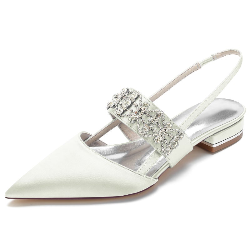 2025 Flat Heel Pointed Toe Fashionable Versatile Rhinestone Back Strap Wedding Shoes Bridal Shoes Bridesmaid Shoes 18448-37 - Image 1