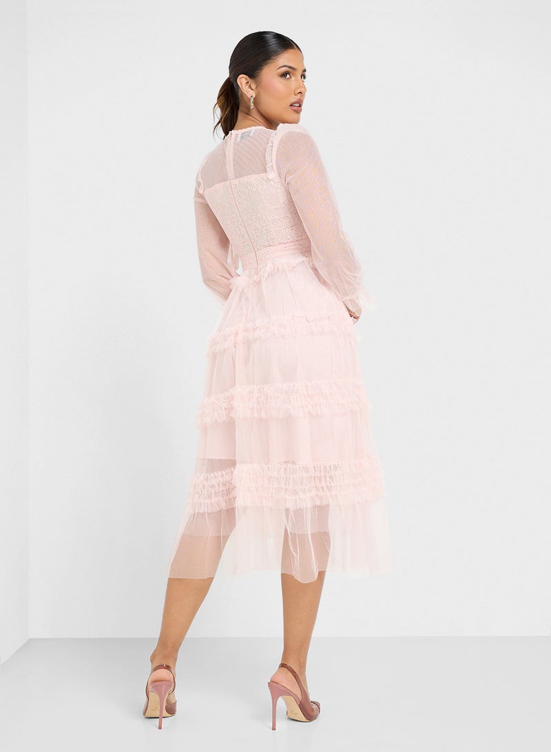 ايلا فستان ميدي تول مكشكش - Image 2