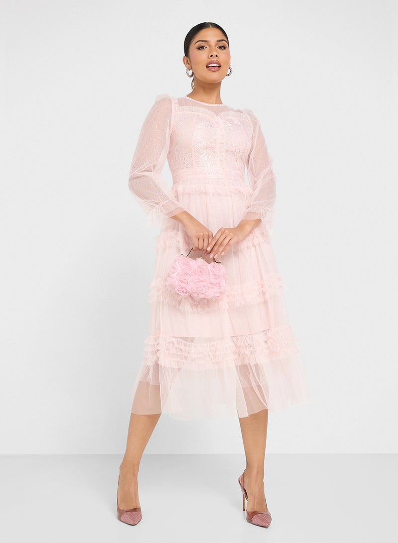 ايلا فستان ميدي تول مكشكش - Image 1