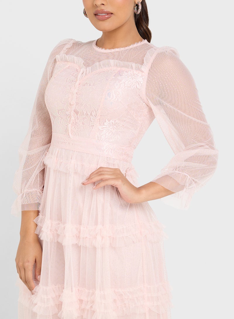 ايلا فستان ميدي تول مكشكش - Image 3