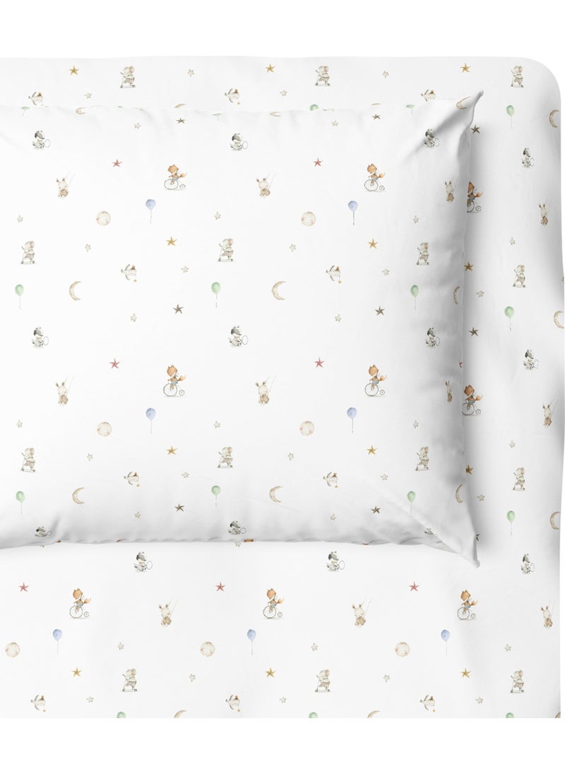 Casadora Baby Circus 100% Cotton Satin Baby Fitted Sheet Set - 70 x 140 cm + 35 x 45 cm  - Image 1