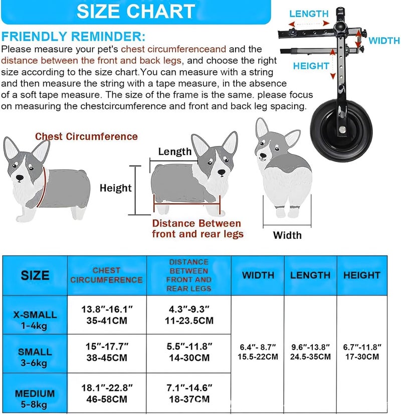 Medium Dogs, Canine Wheelchair for Back Legs, 4 Wheels, Metal Quality Frame, Adjustable Support Cart for Recovery, for Dogs 6-9Kg, Breathable Mesh Material, Easy to Assemble - Image 4