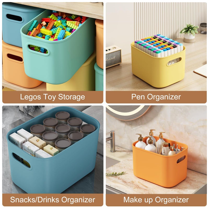 ORGIDOL 8 Pack Colorful Storage Bins with Lids Stackable Storage Container for Organizing, Storage Boxes with Handle for Shelves, Cute Storage Bin for Craft, Snacks, 9.85x6.9x5.7 inch - Image 5