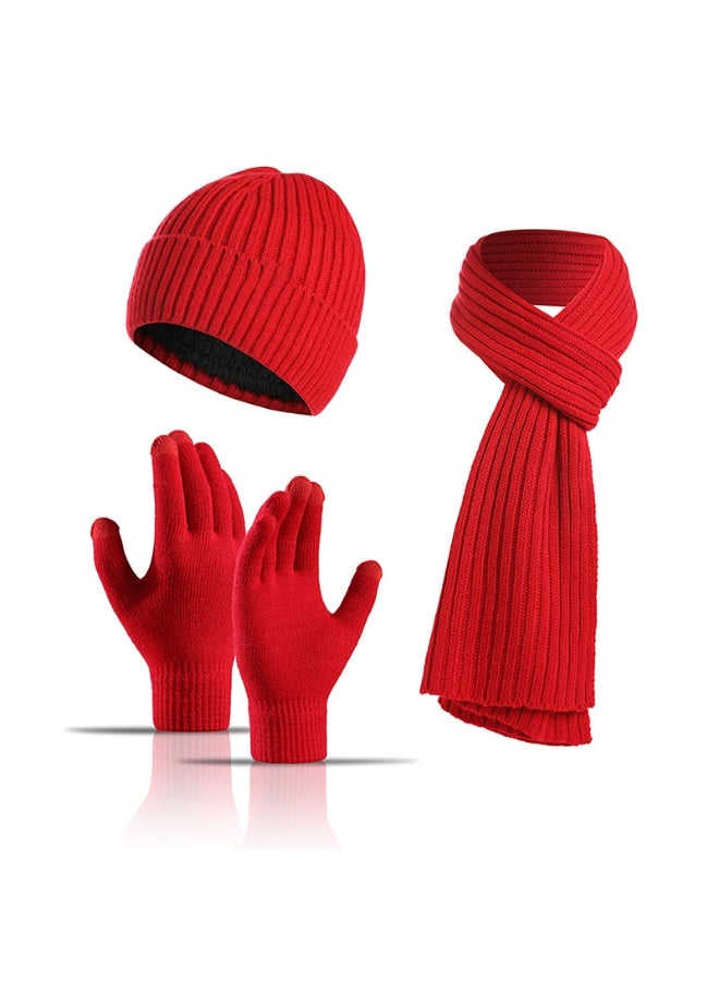 بمعنى سحر بمعنى حديقة مجموعة من 3 قطع من قبعات بيني الشتوية ووشاح وقفازات وقبعات تزلج وقفازات تعمل باللمس تناسب النساء والرجال قبعات متطابقة للشتاء الدافئة مبطنة بالصوف ووشاح وقفازات مجموعة للرياضة والسفر في الهواء الطلق، لون أحمر - Image 1