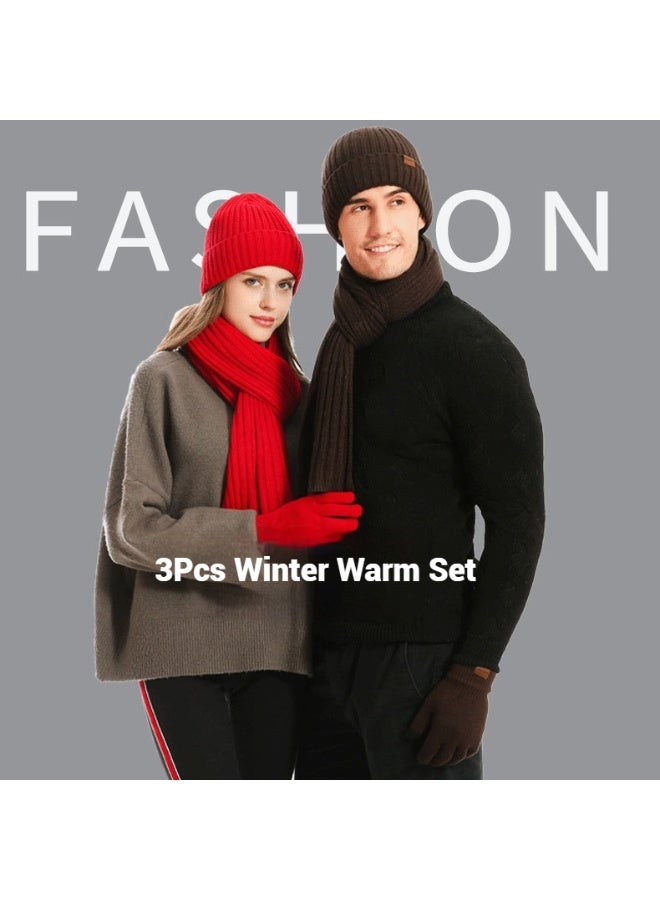 بمعنى سحر بمعنى حديقة مجموعة من 3 قطع من قبعات بيني الشتوية ووشاح وقفازات وقبعات تزلج وقفازات تعمل باللمس تناسب النساء والرجال قبعات متطابقة للشتاء الدافئة مبطنة بالصوف ووشاح وقفازات مجموعة للرياضة والسفر في الهواء الطلق، لون أحمر - Image 4