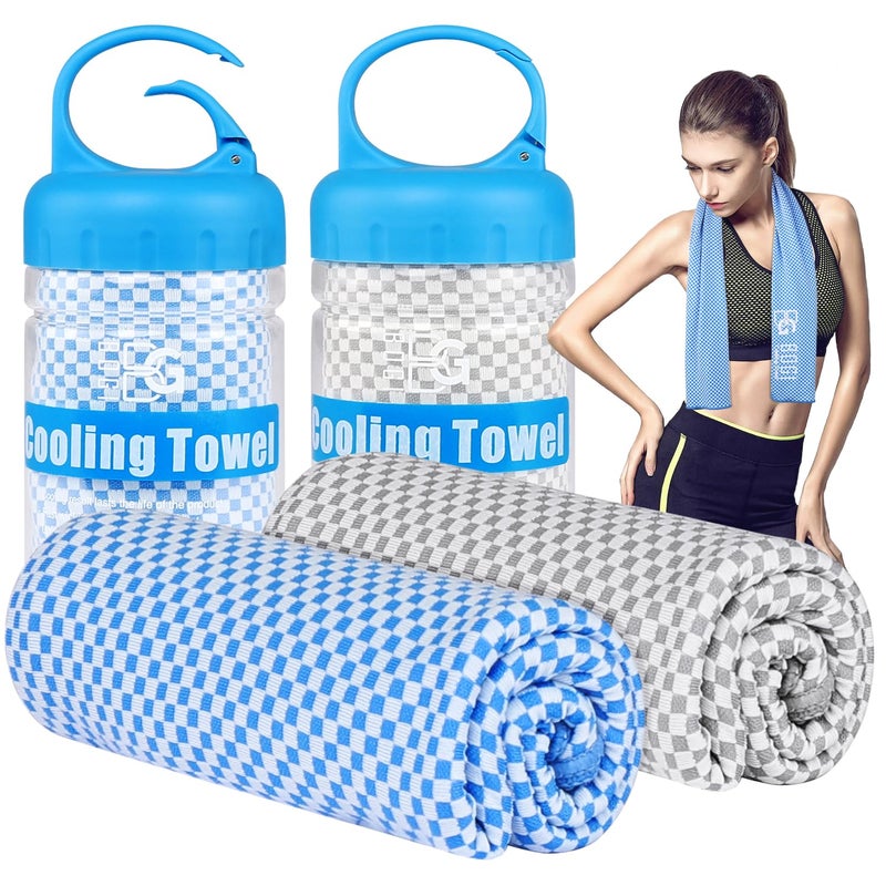 BOGI 2 Pack Cooling Towel, Cooling Towels for Neck and Face-40"x12"- Ice Towel for Instant Cooling, Soft Breathable Chilly Towel, Stay Cool for Yoga, Sport, Gym, Camping & More Activities(Blue+Grey) - Image 1