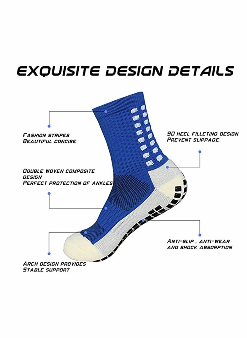 4 Pcs Uni Non Slip Sport Soccer Socks Breathable Comfortable Athletic Football Basketball Hockey Sports Grip Socks with Rubber Dots for Men and Women Blue - Image 3