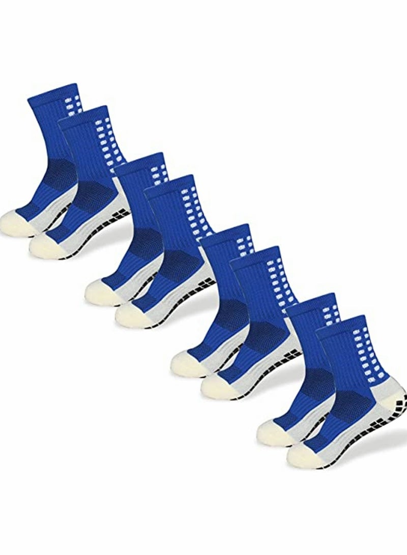 4 Pcs Uni Non Slip Sport Soccer Socks Breathable Comfortable Athletic Football Basketball Hockey Sports Grip Socks with Rubber Dots for Men and Women Blue - Image 1
