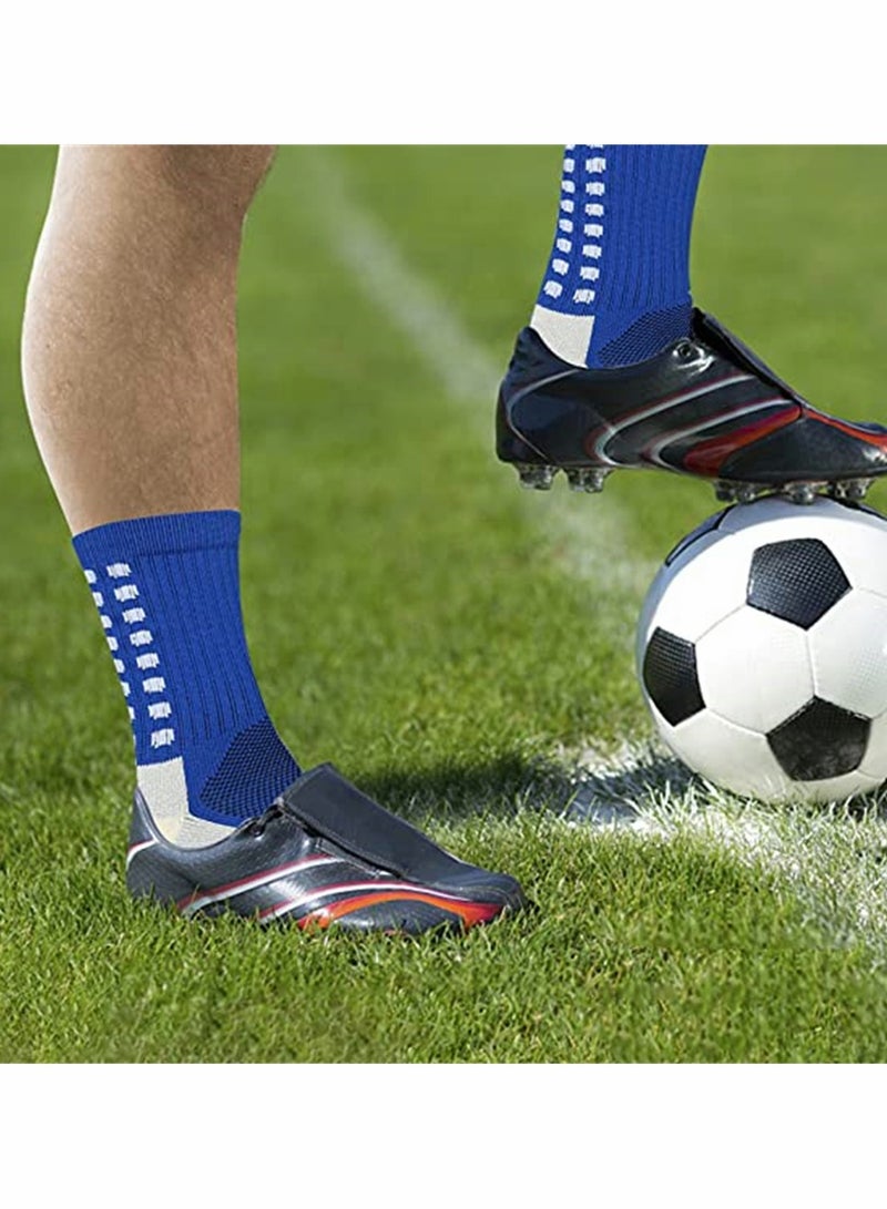 4 Pcs Uni Non Slip Sport Soccer Socks Breathable Comfortable Athletic Football Basketball Hockey Sports Grip Socks with Rubber Dots for Men and Women Blue - Image 4
