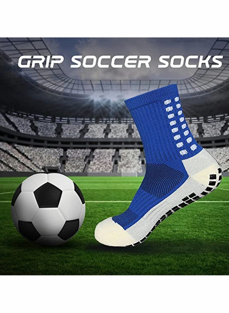 4 Pcs Uni Non Slip Sport Soccer Socks Breathable Comfortable Athletic Football Basketball Hockey Sports Grip Socks with Rubber Dots for Men and Women Blue - Image 2