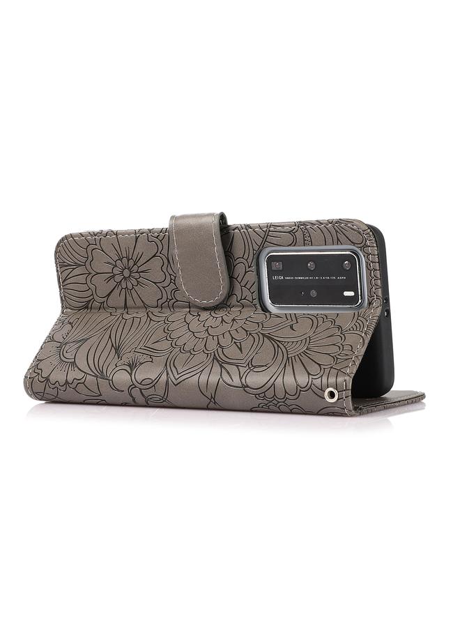 زبون جراب لهاتف Huawei P40 Pro، جراب جلدي قلاب أفقي منقوش عليه نقشة عباد الشمس، مزود بحامل وفتحات للبطاقات ومحفظة وحبل تثبيت - Image 4