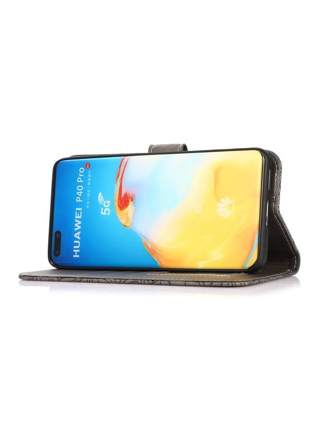 زبون جراب لهاتف Huawei P40 Pro، جراب جلدي قلاب أفقي منقوش عليه نقشة عباد الشمس، مزود بحامل وفتحات للبطاقات ومحفظة وحبل تثبيت - Image 5