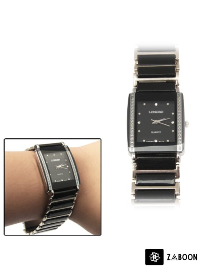 Zaboon ساعة كواتز للرجال بتصميم أنيق مع حزام سيراميك (أسود) مزينة بالألماس - Image 2