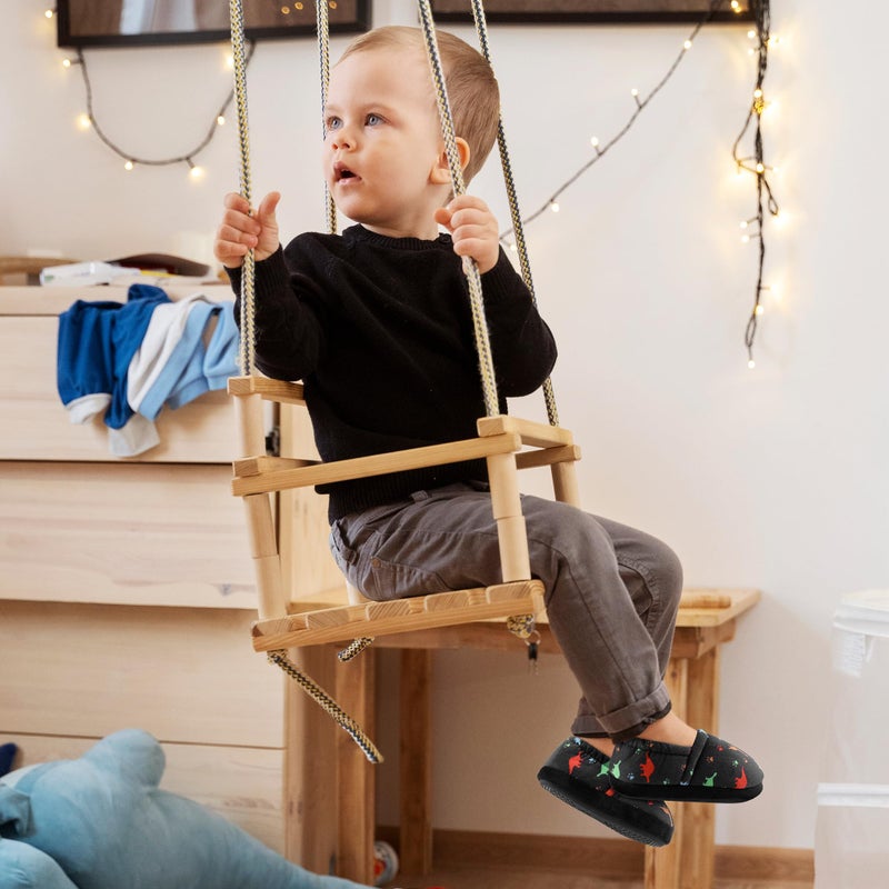 MIXIN Big Kids Slippers for Boys Girls Indoor Slip-on Slippers for Bedroom House Black 11 12 US - Image 2