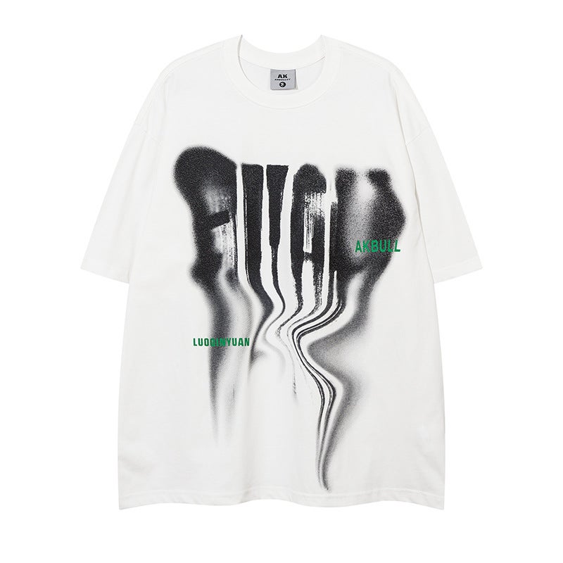 Yprs Men'S Retro Pulp Craft Micro-Bubble Short-Sleeved T-Shirt Street Hip-Hop Couple Oversize Shoulder Sleeve Tee - Image 1