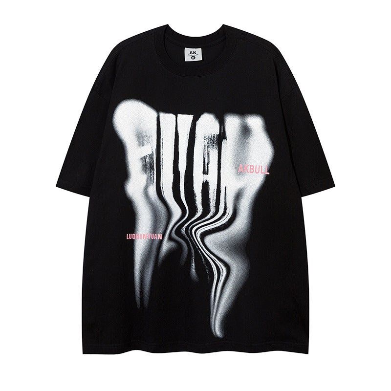 Yprs Men'S Retro Pulp Craft Micro-Bubble Short-Sleeved T-Shirt Street Hip-Hop Couple Oversize Shoulder Sleeve Tee - Image 2