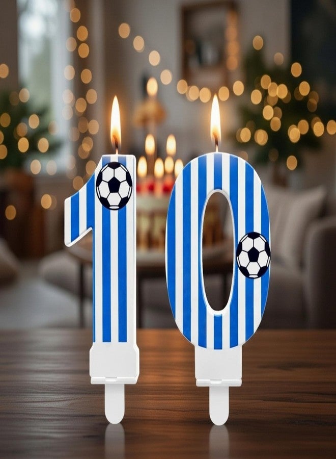 ميتلي شموع عيد ميلاد MTLEE 10، زينة عيد ميلاد على شكل كرة قدم، شمعة عيد ميلاد عاشرة زرقاء، زينة كعكة على شكل كرة قدم لحفلات الزفاف والذكرى السنوية والاحتفالات - Image 1