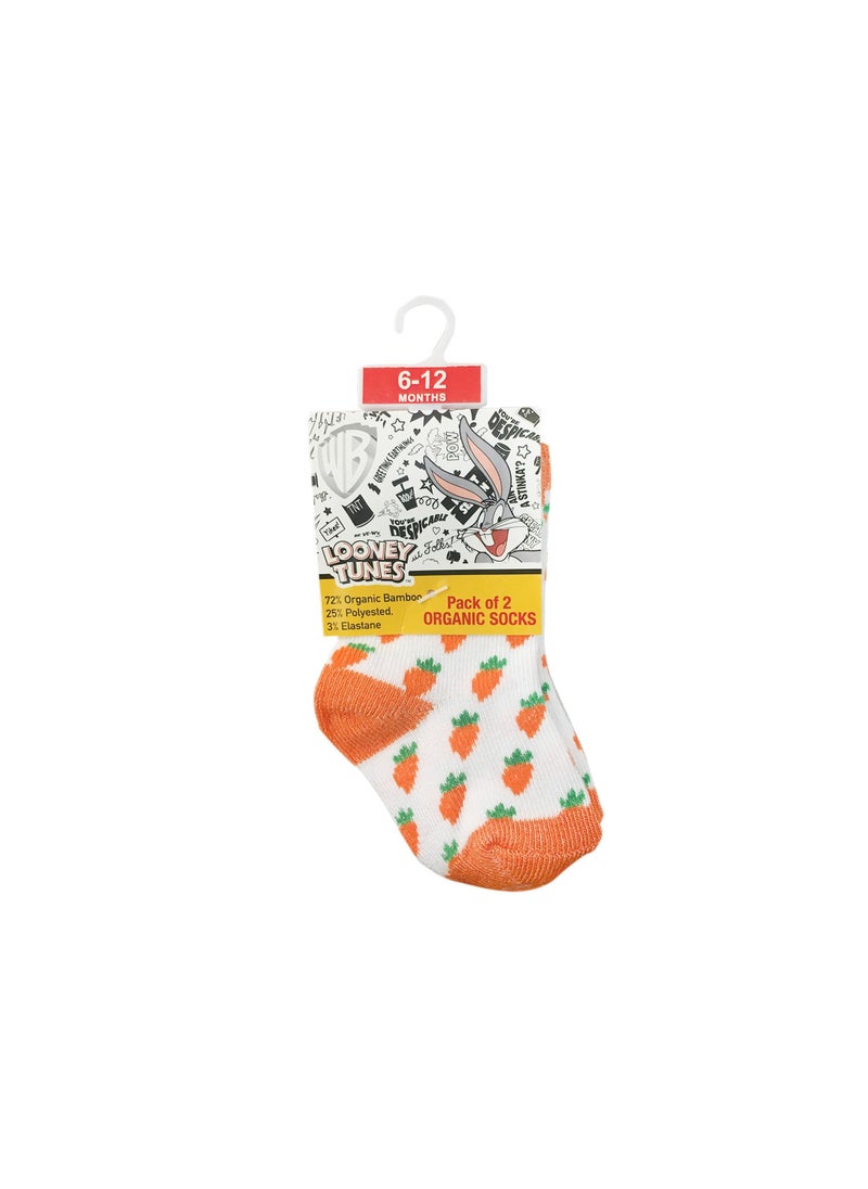 Bugs Bunny Bug Bunny Bamboo Cotton Sock - Printed (Pack Of 2) - White/Grey 6-12M  - Image 1