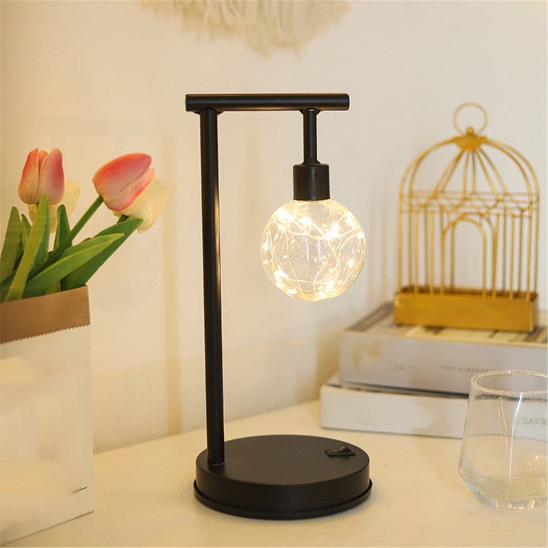 مصباح طاولة صغير من الحديد المطاوع 12.2 × 7.09 × 6.3 بوصة بتصميم مفرغ أسود مع توهج LED ناعم لديكور غرفة النوم والمدفأة والشرفة - Image 5